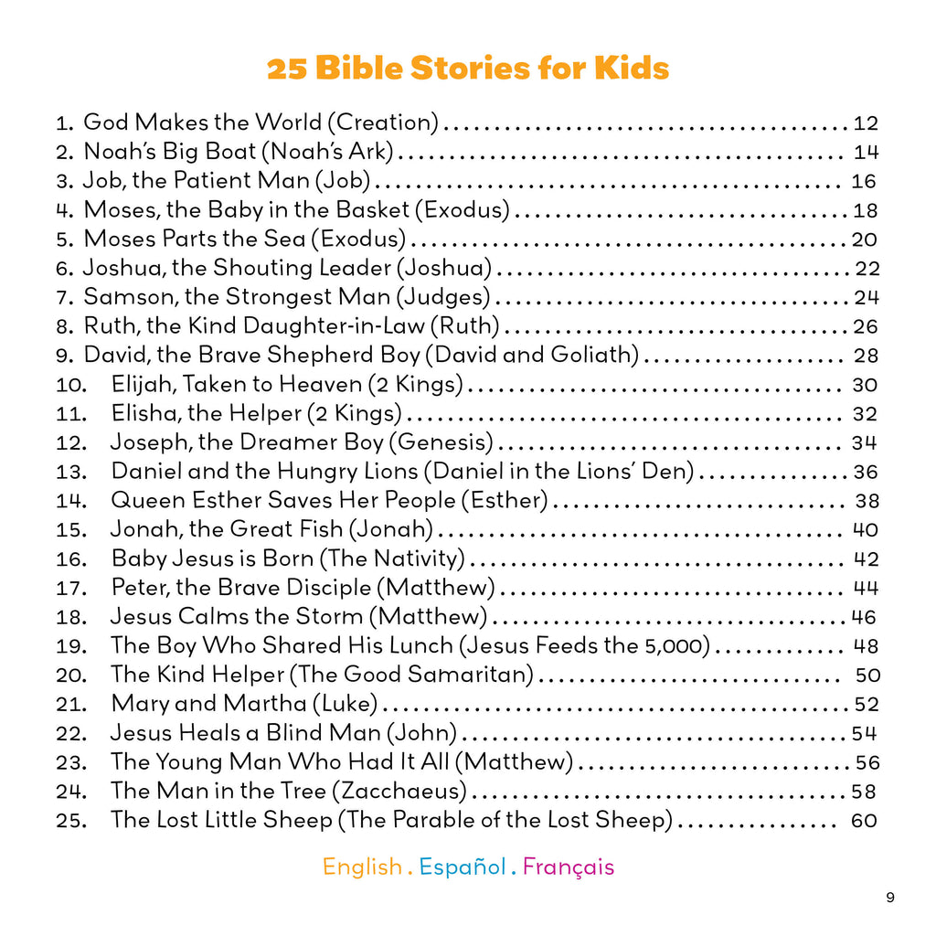 25 Trilingual Bible Stories for Toddlers. Paperback & Hardcover (English, Spanish, and French Edition)