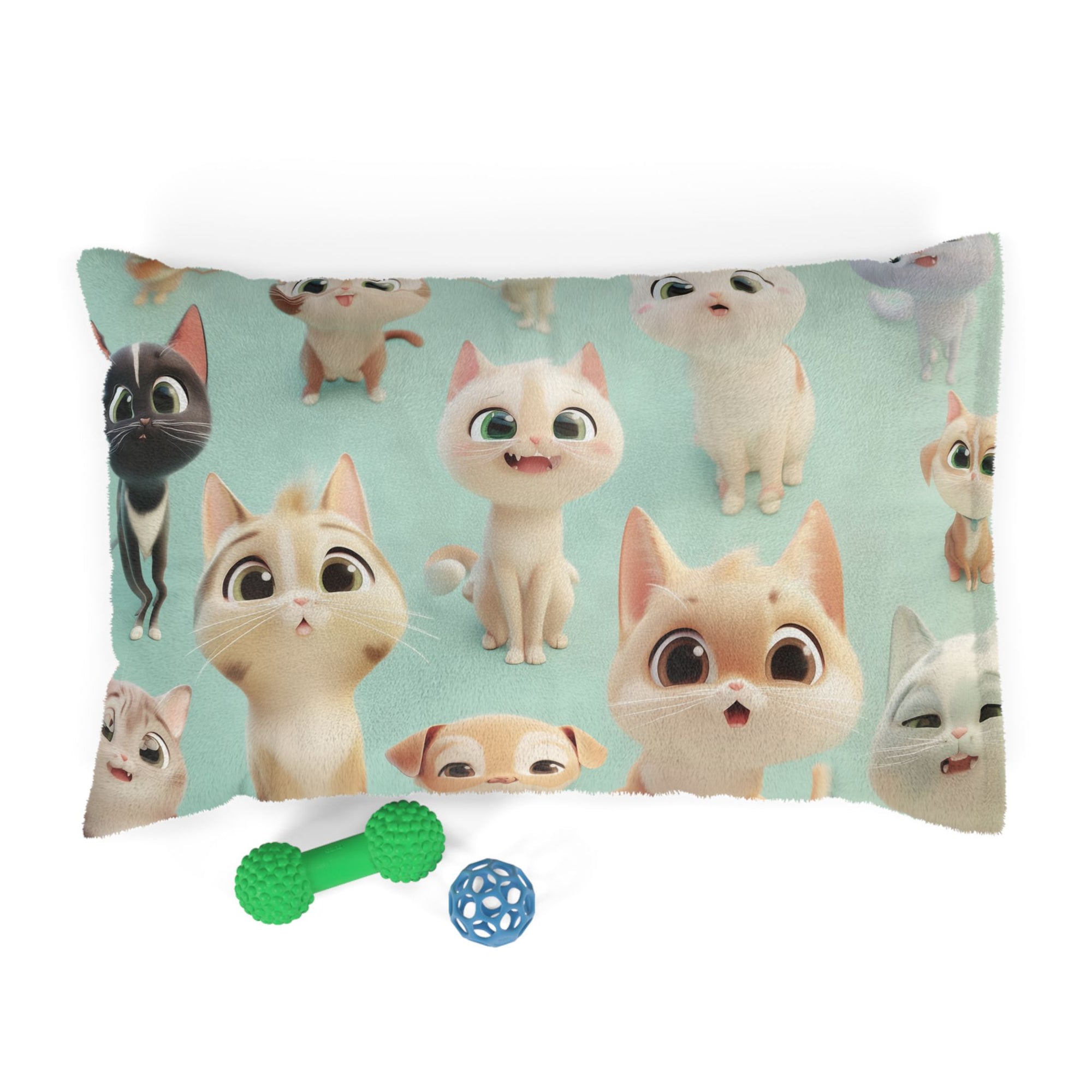 Cute Cartoon Cats Pet Bed — Plush Pooch Pattern CatBed