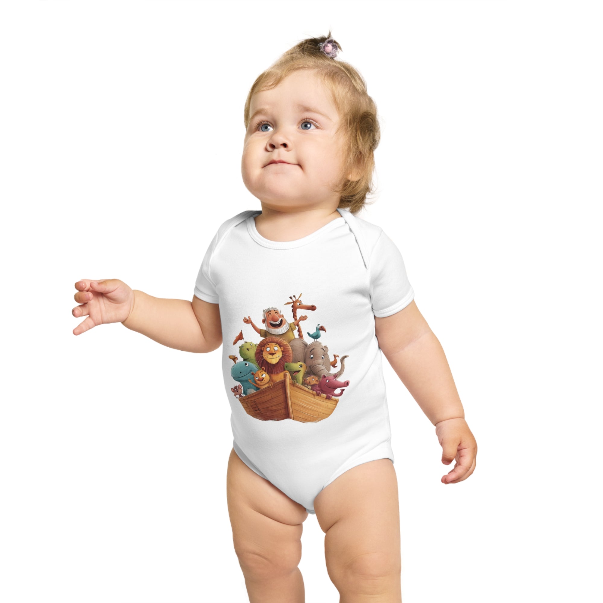 Short Sleeve Baby Bodysuit - Noah's Boat with animals