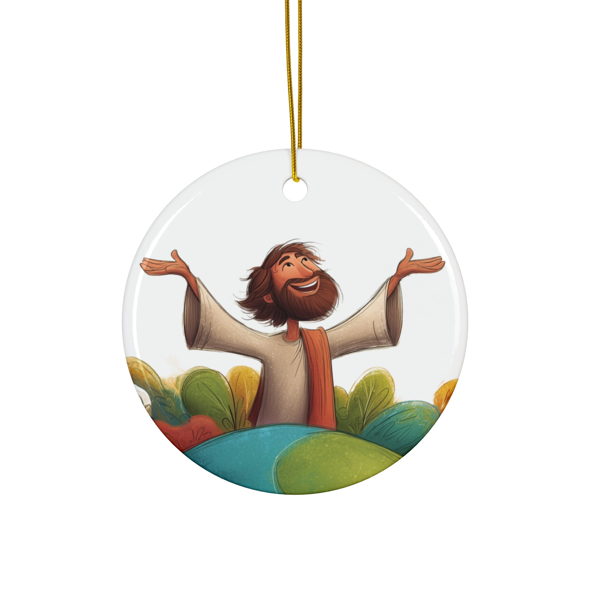 Jesus Illustration Ceramic Star Ornament — Joyful Christian Christmas Decoration