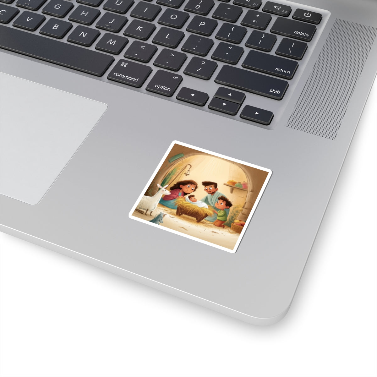 Nativity Scene Kiss-Cut Sticker — Cute Family Illustration