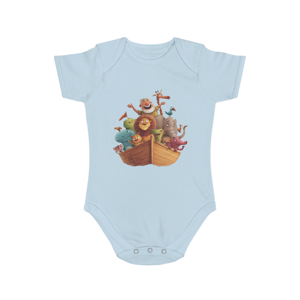 Short Sleeve Baby Bodysuit - Noah's Boat with animals