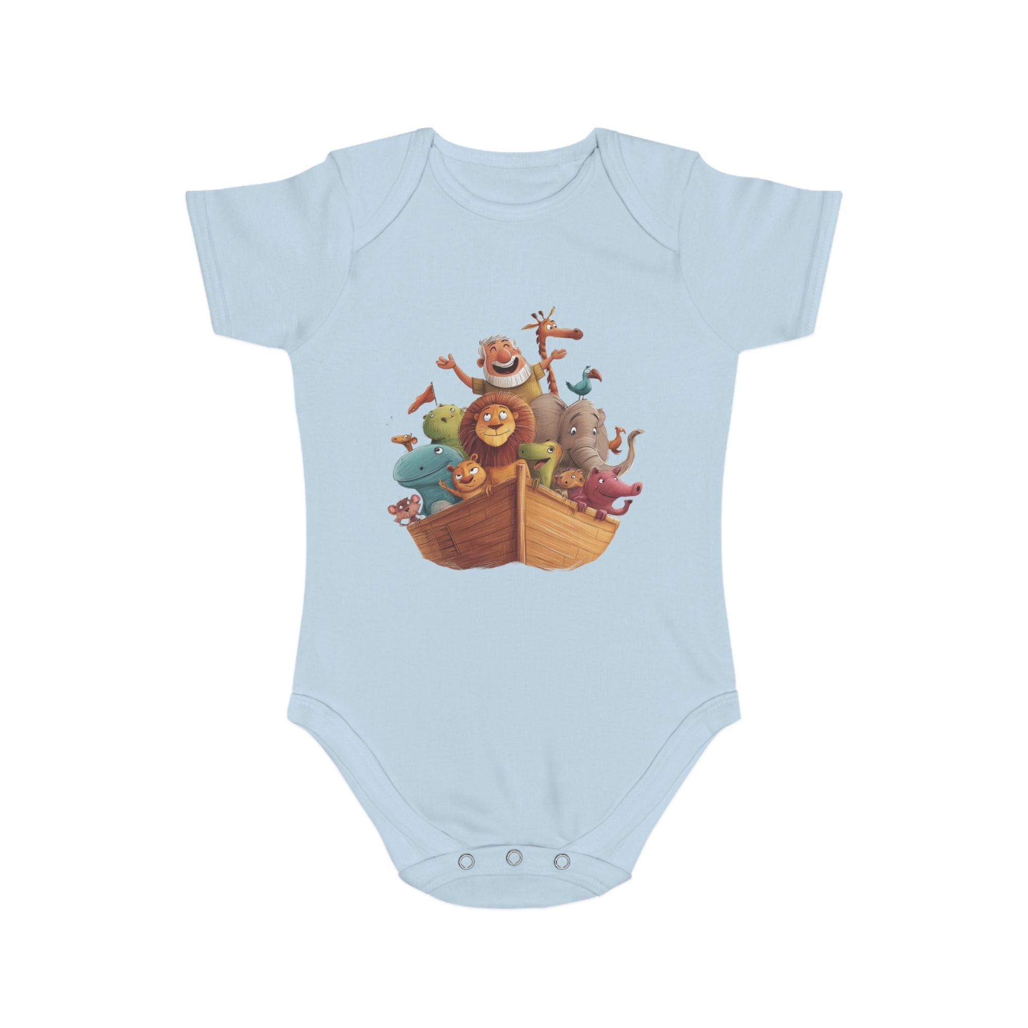 Short Sleeve Baby Bodysuit - Noah's Boat with animals
