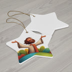 Jesus Illustration Ceramic Star Ornament — Joyful Christian Christmas Decoration