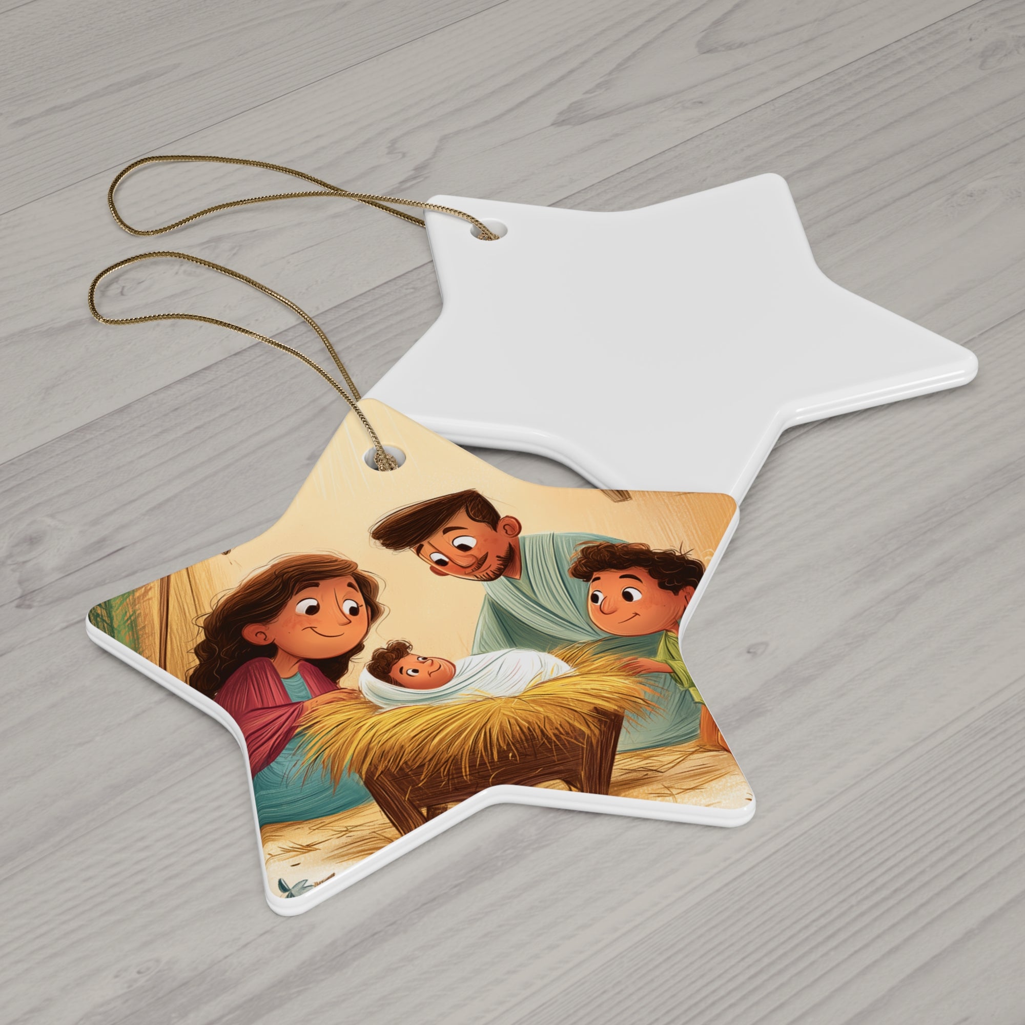 Nativity Ceramic Star Ornament — Family Holy Night Christmas Decoration