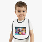 Baby Bib with Cute ABC Animal Blocks — Soft Contrast Trim Feeding Bib