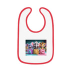 Baby Bib with Cute ABC Animal Blocks — Soft Contrast Trim Feeding Bib