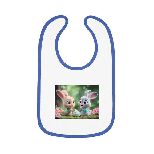 Baby Contrast Trim Jersey Bib - Bunnies eating yogurt