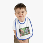 Baby Contrast Trim Jersey Bib - Bunnies eating yogurt