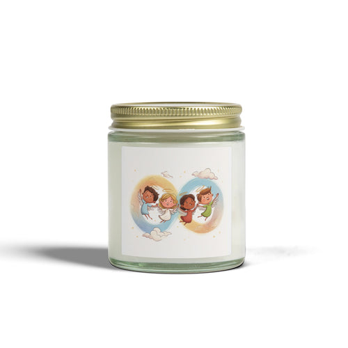 Coconut Apricot Scented Candle (4oz or 9oz) — Several Scents & Unscented, Cute Flying Kids Label