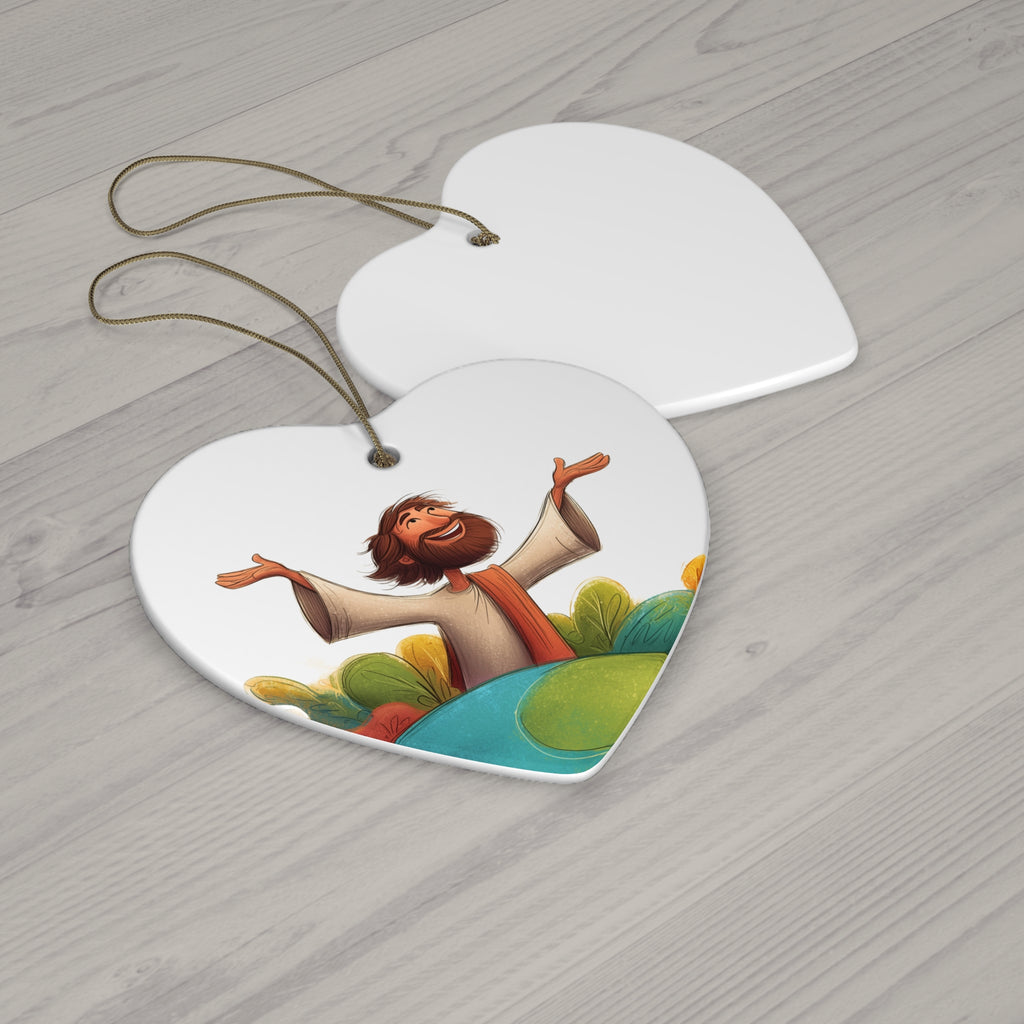 Jesus Illustration Ceramic Star Ornament — Joyful Christian Christmas Decoration