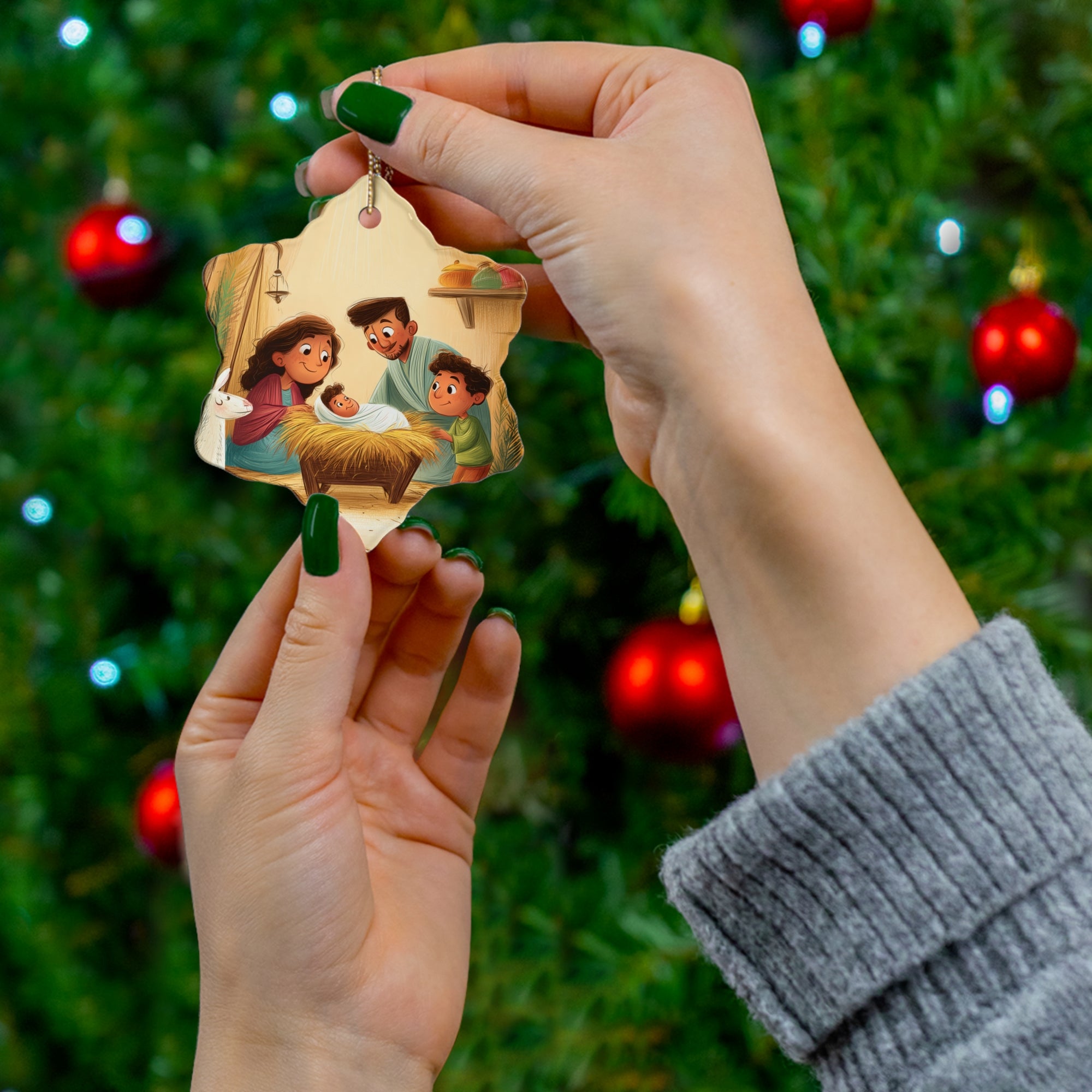 Nativity Ceramic Star Ornament — Family Holy Night Christmas Decoration