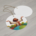 Jesus Illustration Ceramic Star Ornament — Joyful Christian Christmas Decoration