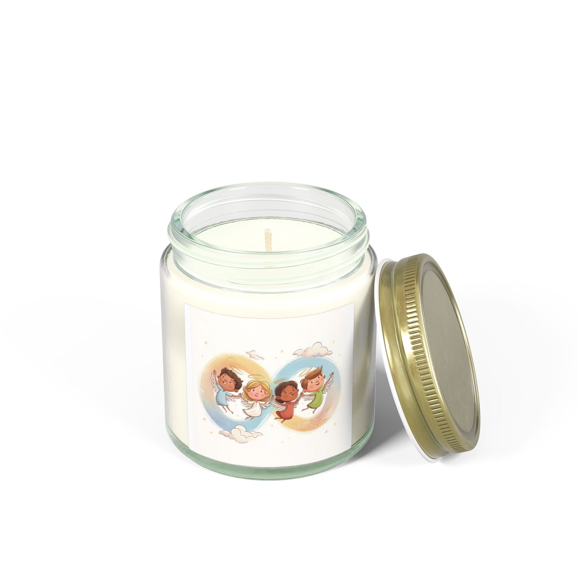 Coconut Apricot Scented Candle (4oz or 9oz) — Several Scents & Unscented, Cute Flying Kids Label