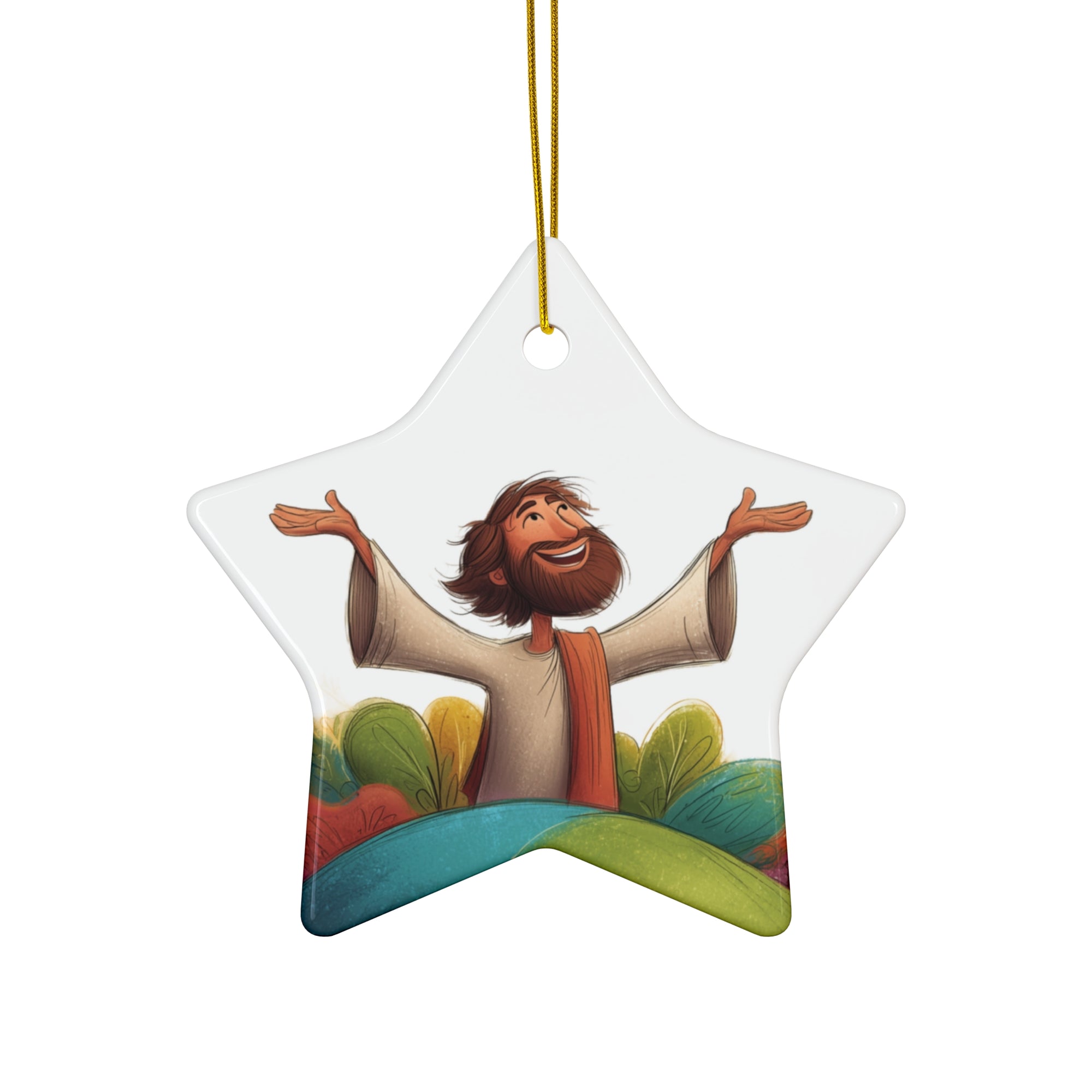Jesus Illustration Ceramic Star Ornament — Joyful Christian Christmas Decoration