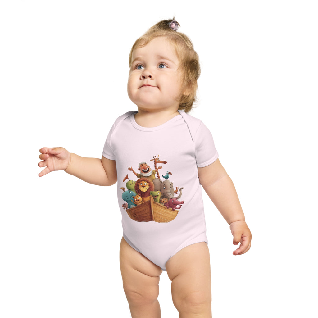 Short Sleeve Baby Bodysuit - Noah's Boat with animals