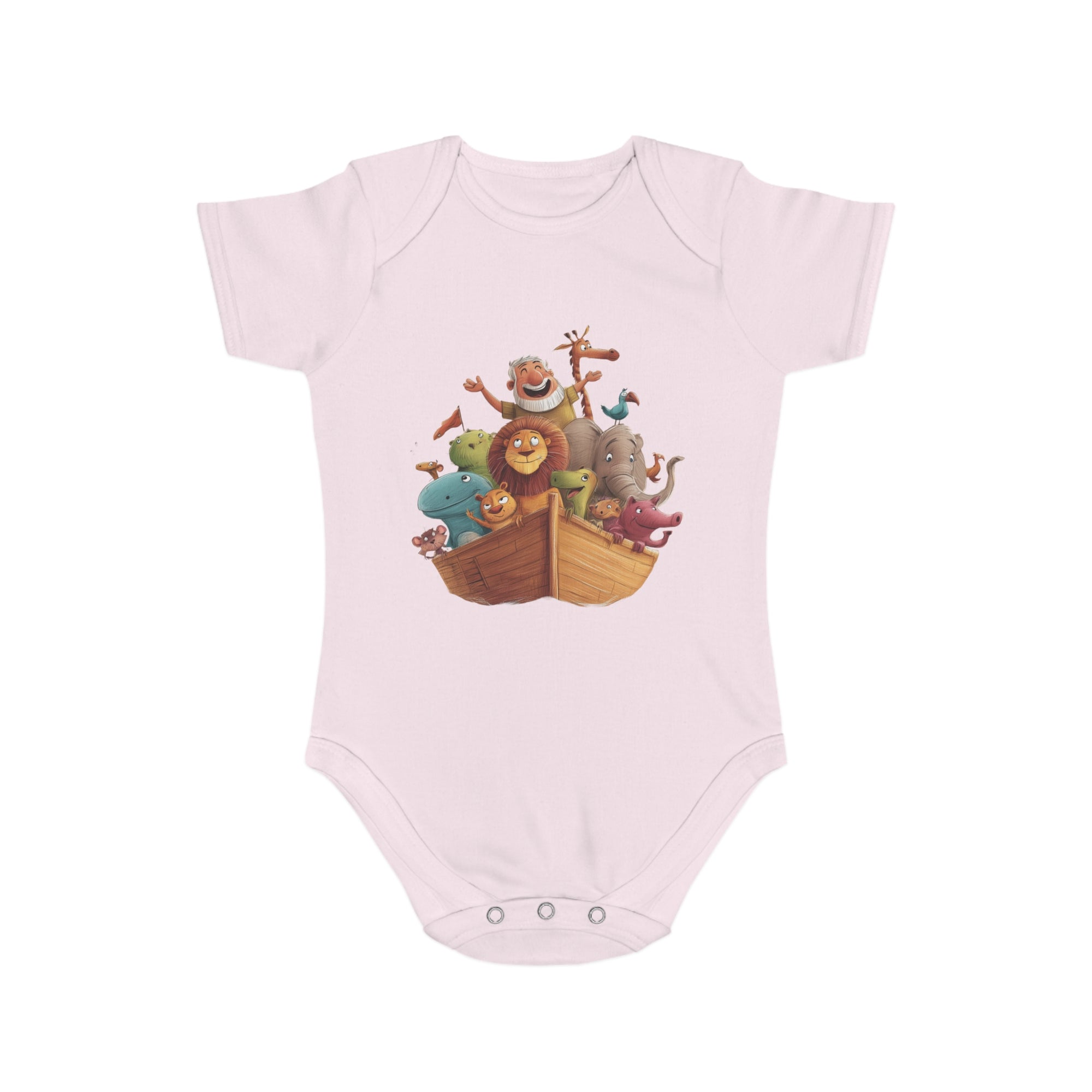 Short Sleeve Baby Bodysuit - Noah's Boat with animals