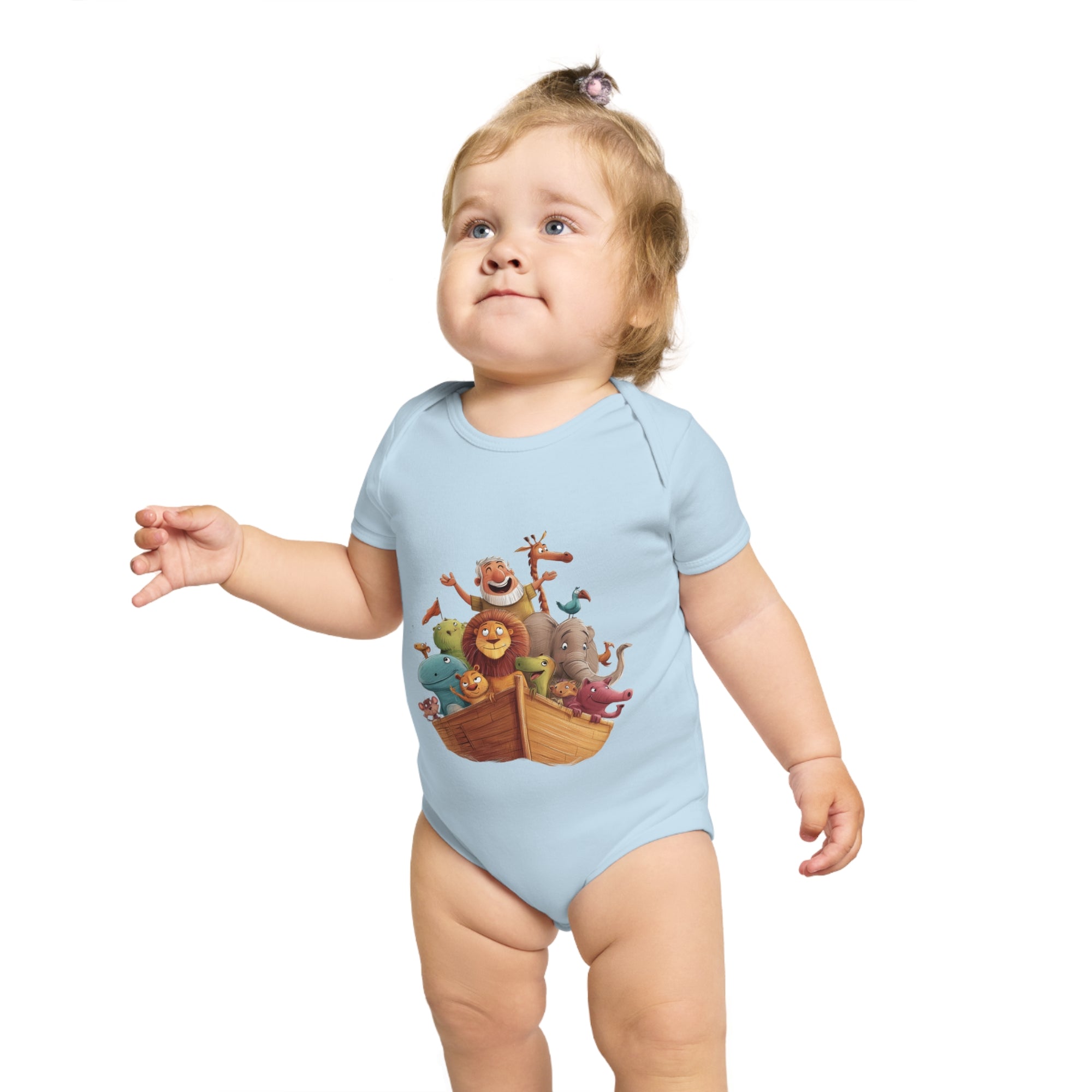 Short Sleeve Baby Bodysuit - Noah's Boat with animals