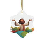 Jesus Illustration Ceramic Star Ornament — Joyful Christian Christmas Decoration