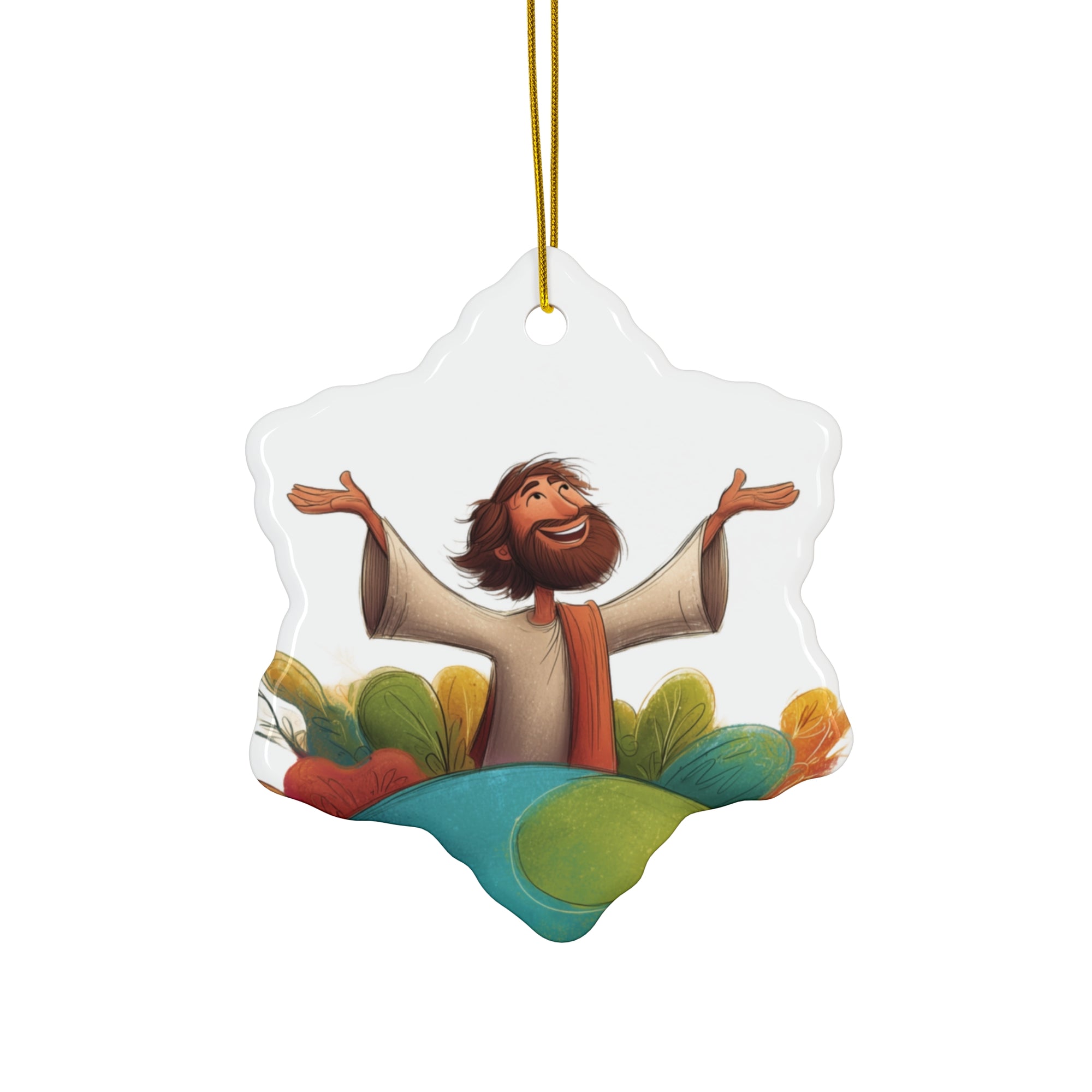 Jesus Illustration Ceramic Star Ornament — Joyful Christian Christmas Decoration