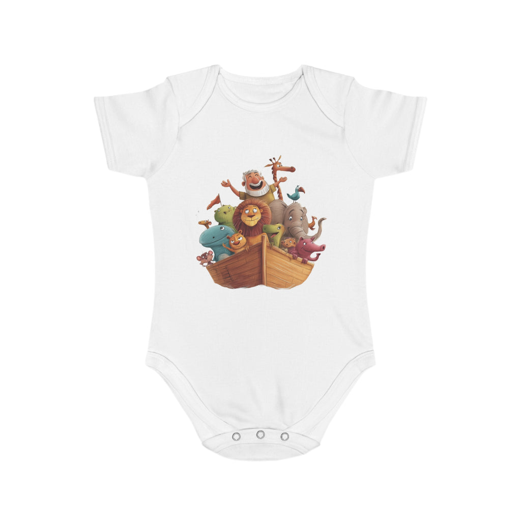 Short Sleeve Baby Bodysuit - Noah's Boat with animals