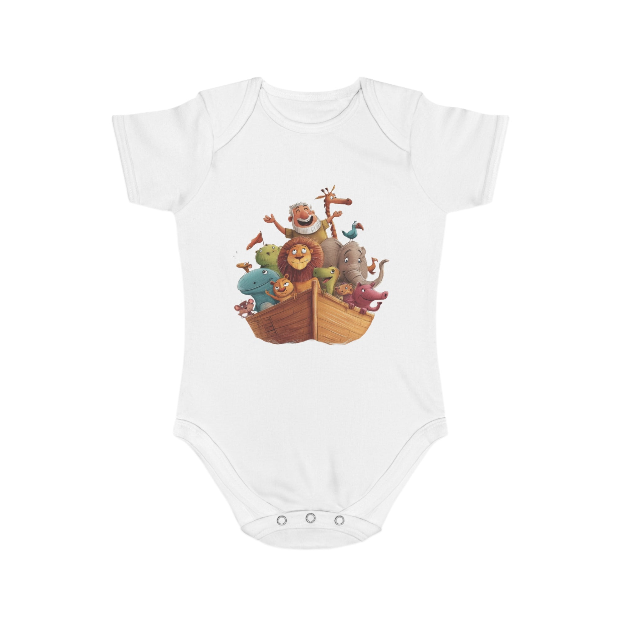 Short Sleeve Baby Bodysuit - Noah's Boat with animals