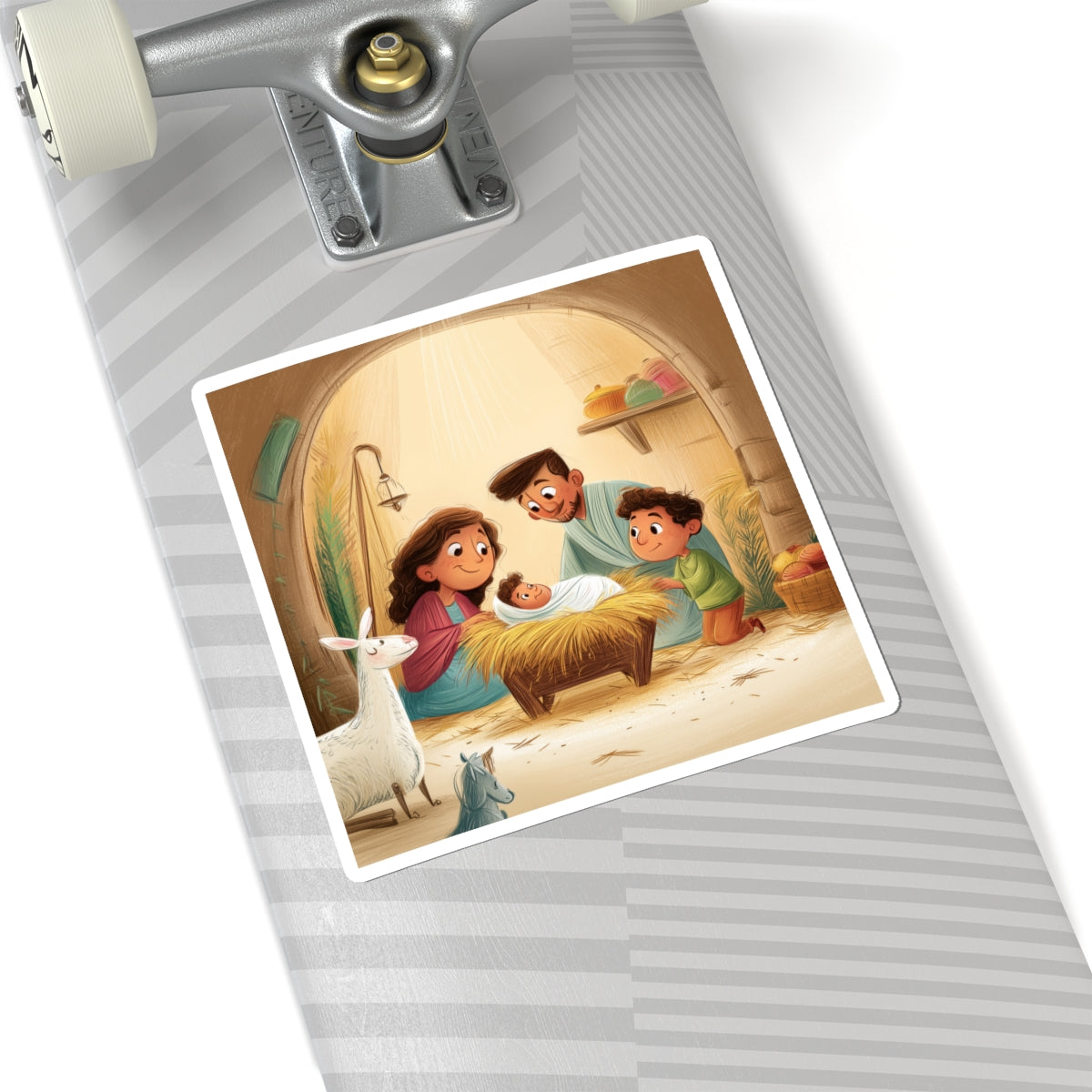 Nativity Scene Kiss-Cut Sticker — Cute Family Illustration