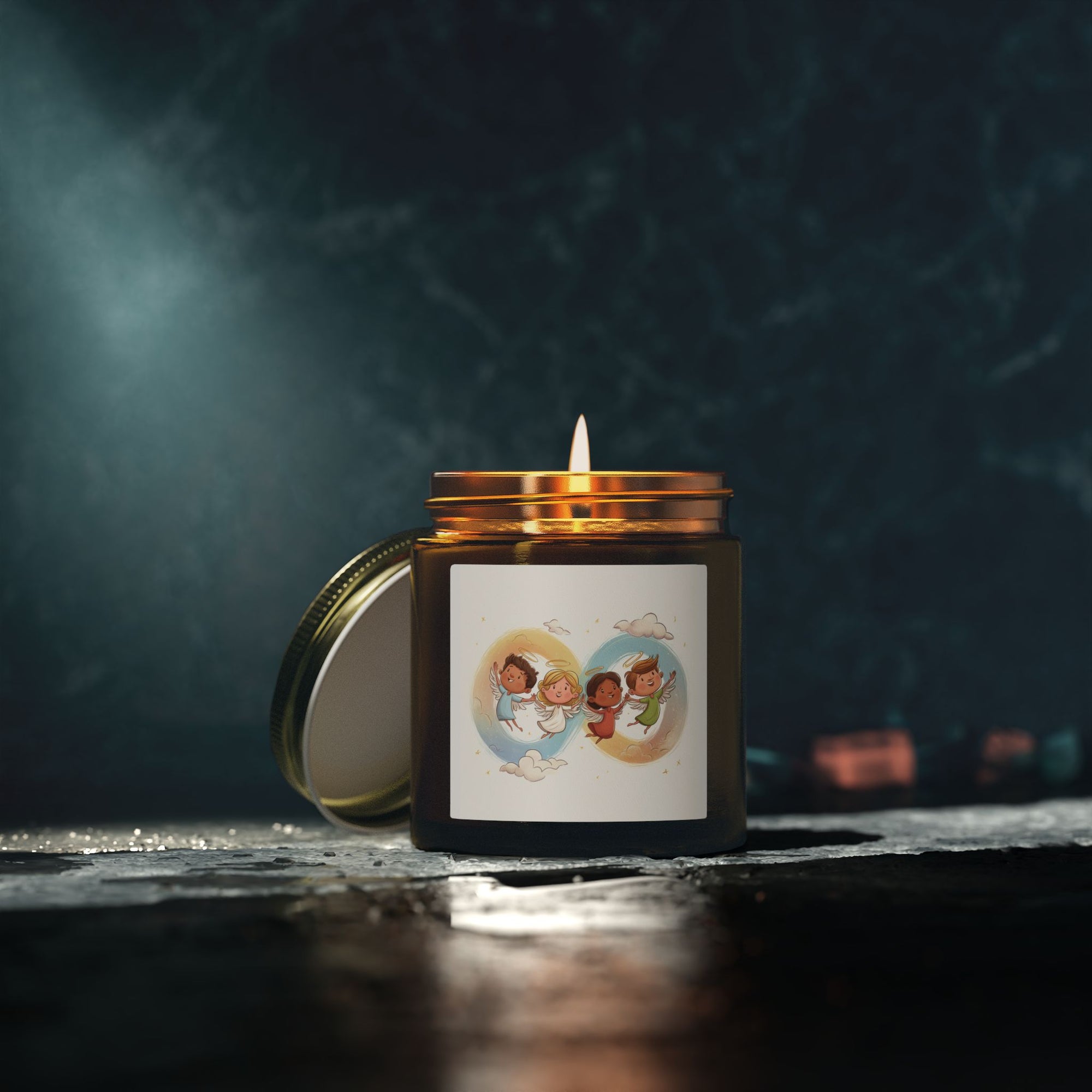 Coconut Apricot Scented Candle (4oz or 9oz) — Several Scents & Unscented, Cute Flying Kids Label