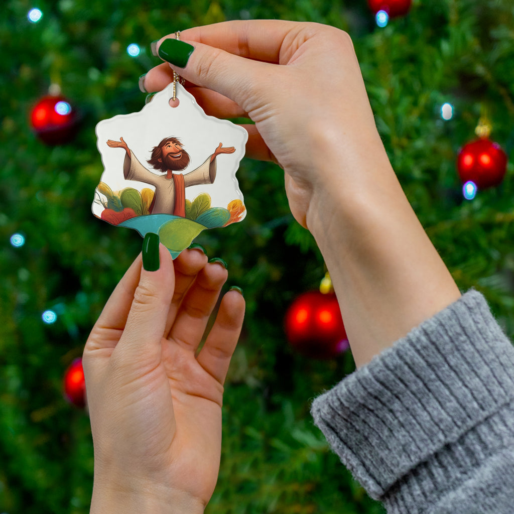 Jesus Illustration Ceramic Star Ornament — Joyful Christian Christmas Decoration