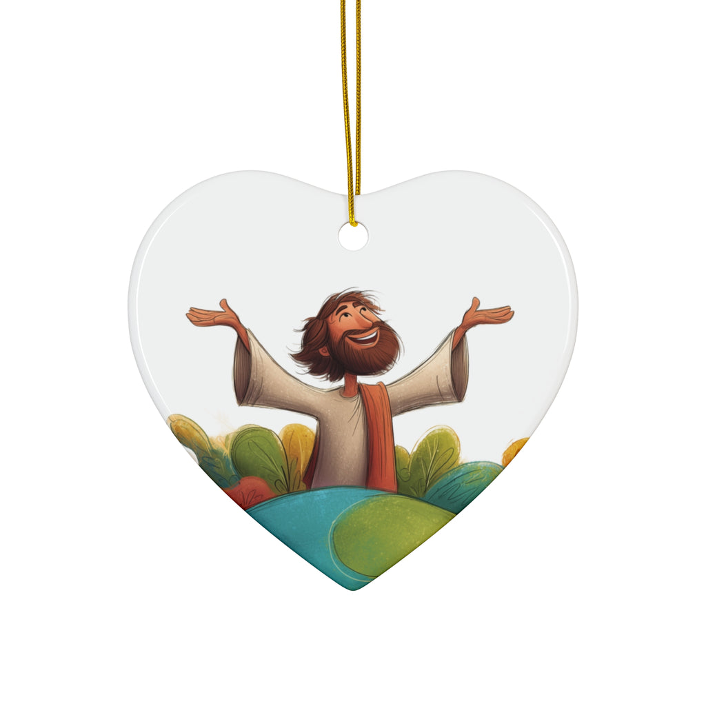 Jesus Illustration Ceramic Star Ornament — Joyful Christian Christmas Decoration