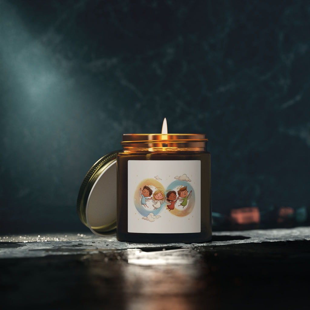 Coconut Apricot Scented Candle (4oz or 9oz) — Several Scents & Unscented, Cute Flying Kids Label