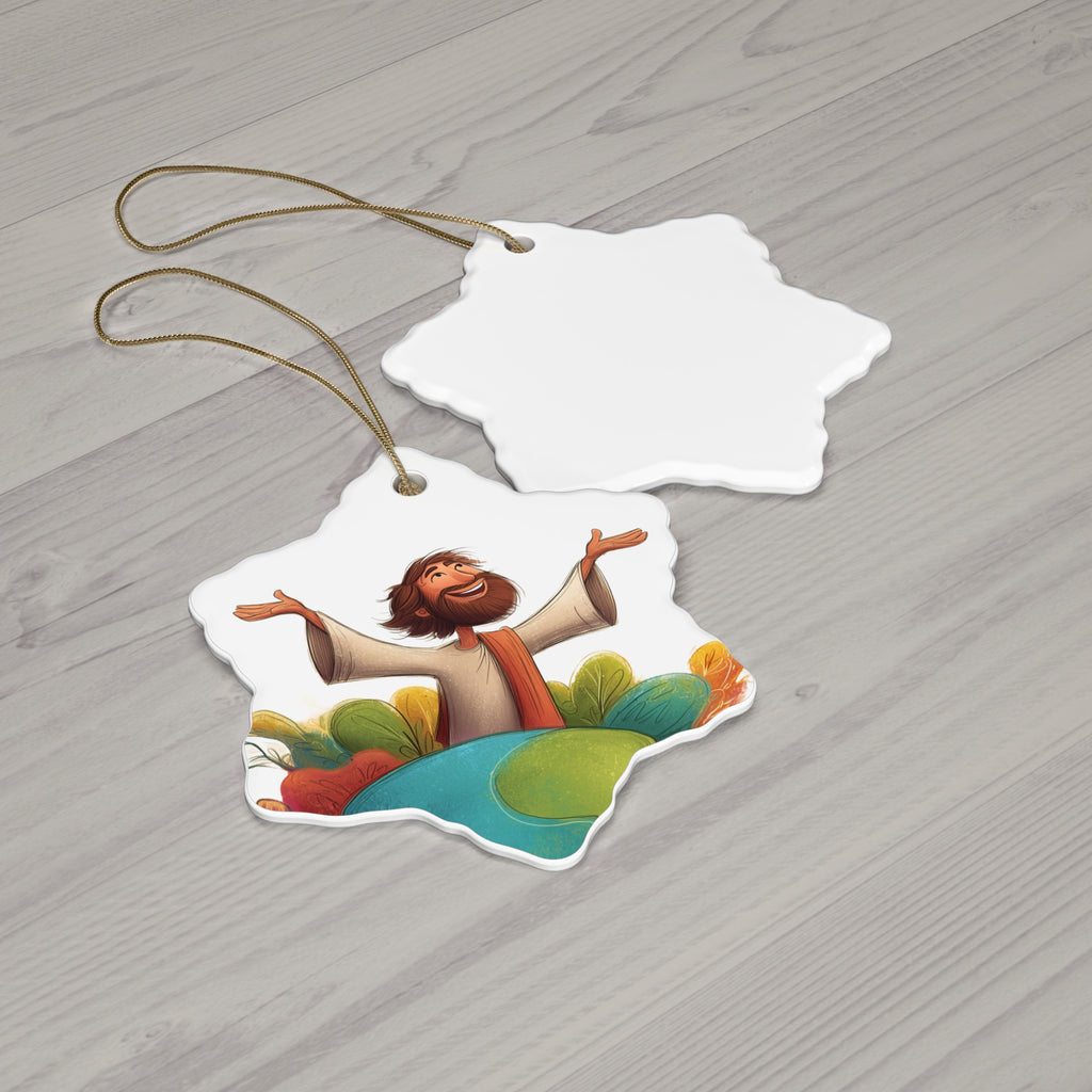 Jesus Illustration Ceramic Star Ornament — Joyful Christian Christmas Decoration