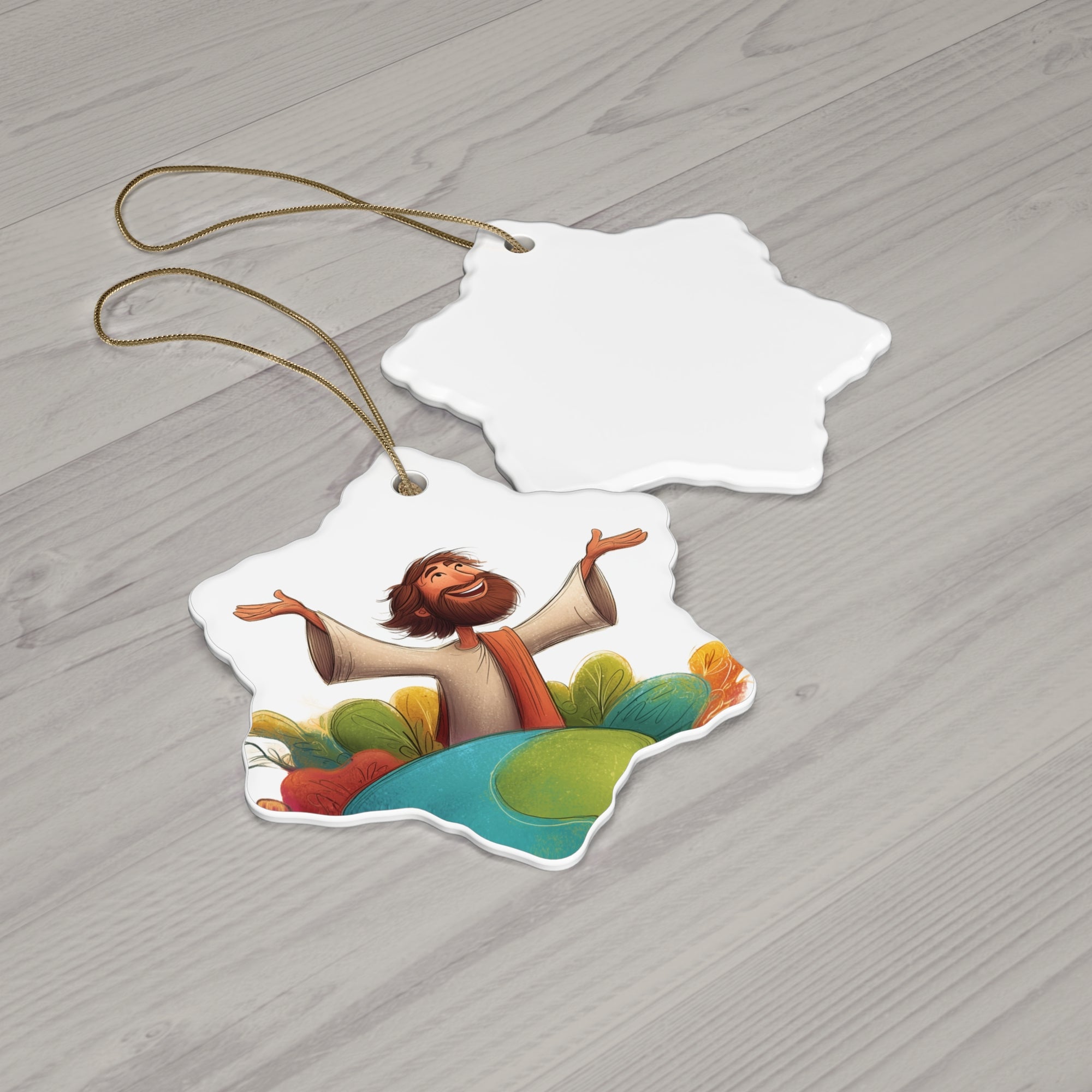 Jesus Illustration Ceramic Star Ornament — Joyful Christian Christmas Decoration