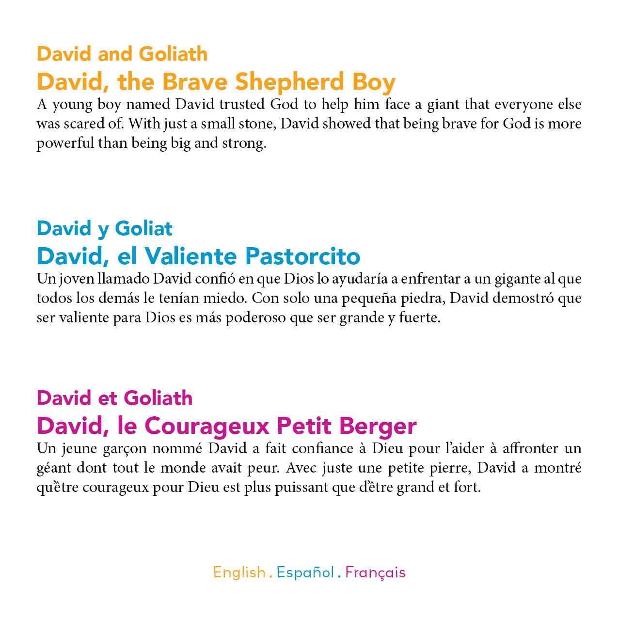 25 Trilingual Bible Stories for Toddlers. Paperback & Hardcover (English, Spanish, and French Edition)