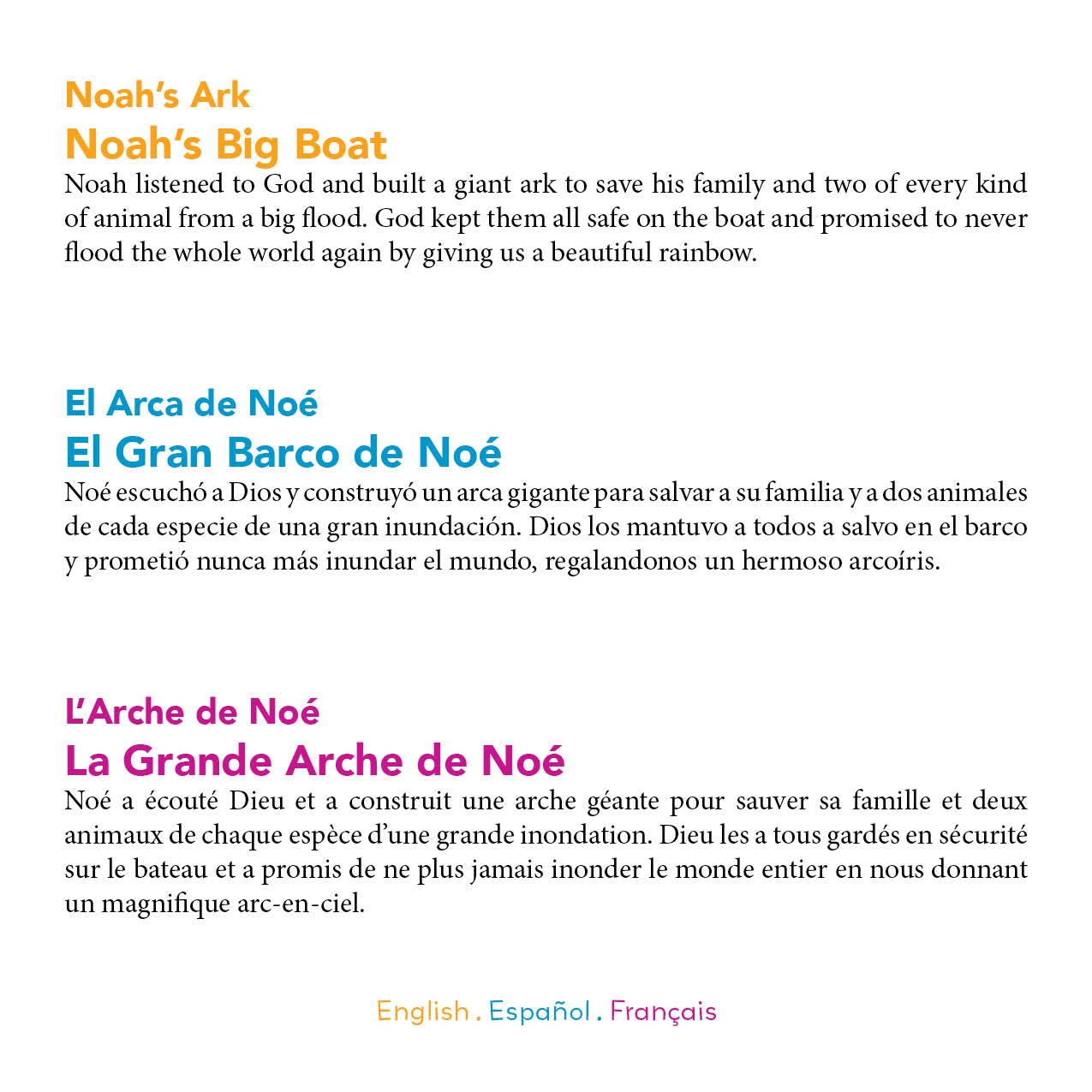 25 Trilingual Bible Stories for Toddlers. Paperback & Hardcover (English, Spanish, and French Edition)